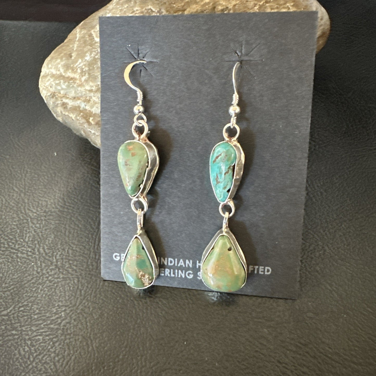 Green Royston Turquoise Navajo Sterling Silver Dangle Earrings 19416