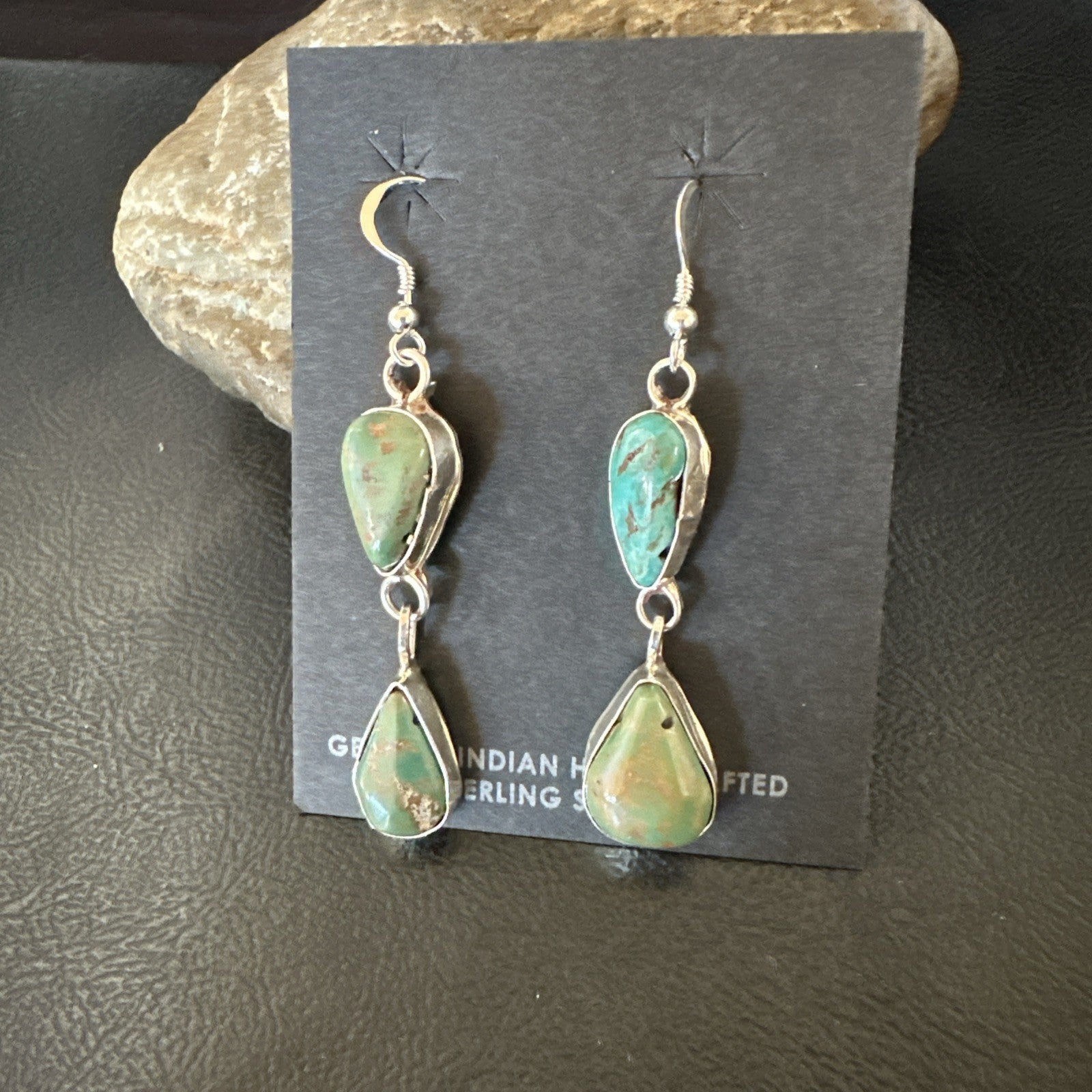 Green Royston Turquoise Navajo Sterling Silver Dangle Earrings 19416