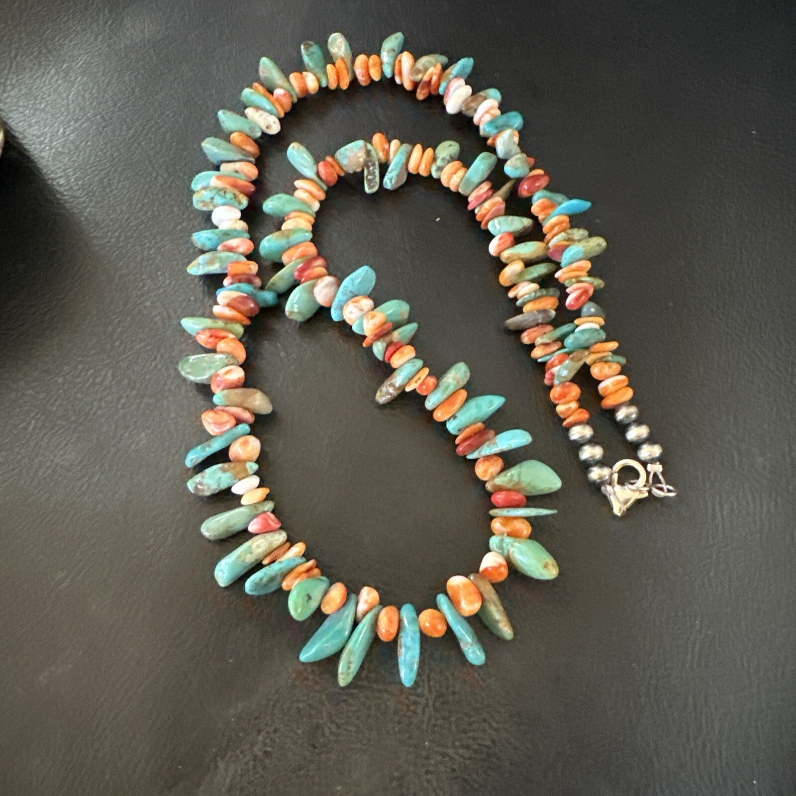 Green Turquoise Spiny Oyster Nugget Sterling Silver Necklace 20" 18091