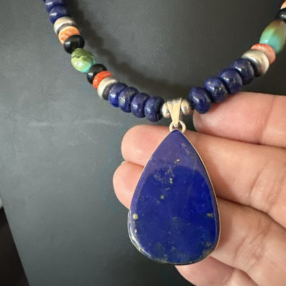 Lapis Turquoise Spiny Necklace Southwestern Sterling Silver Pendant 22” 19470