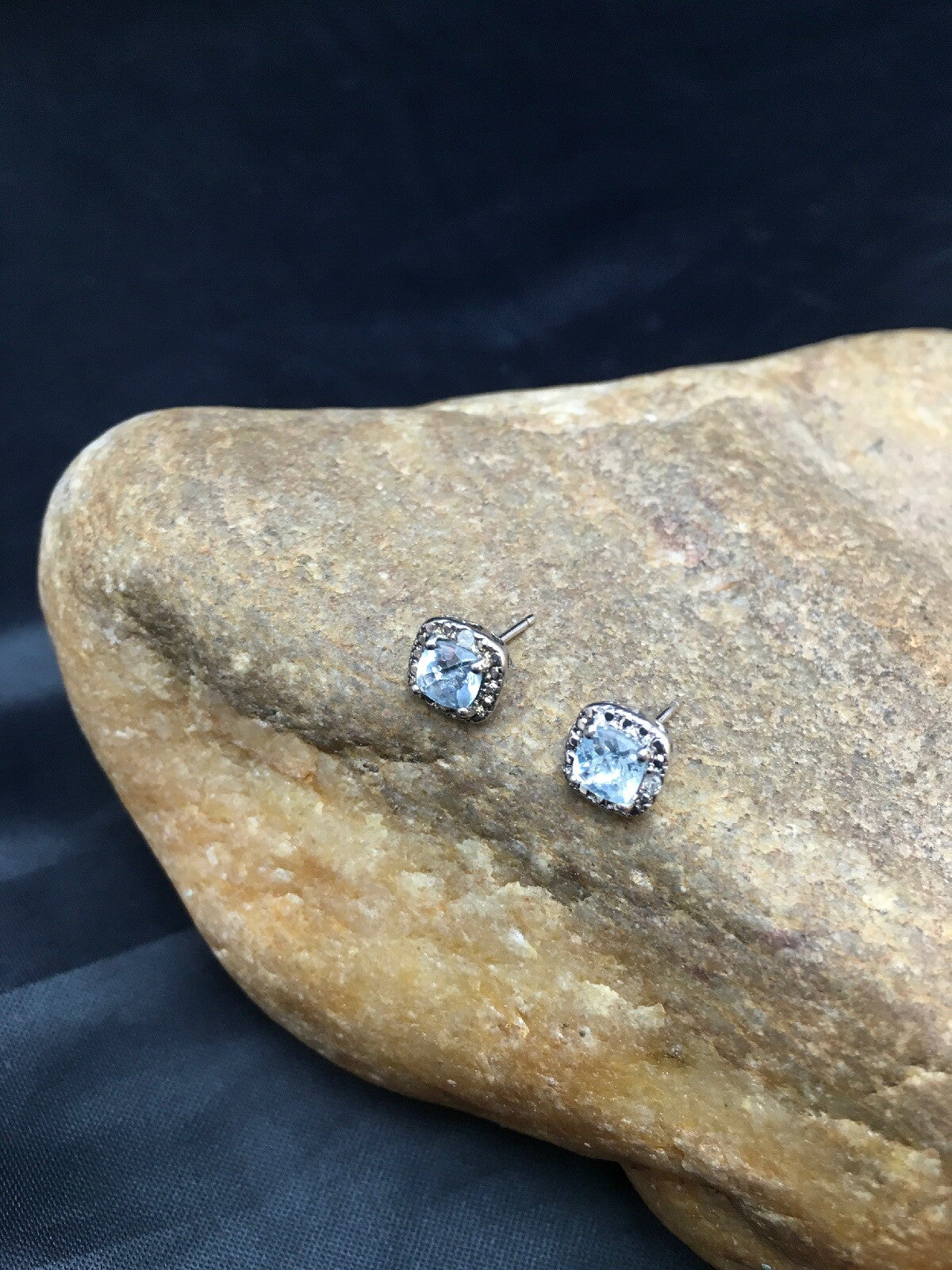 Native American Blue Topaz Studs Navajo Sterling Silver Earrings 08987