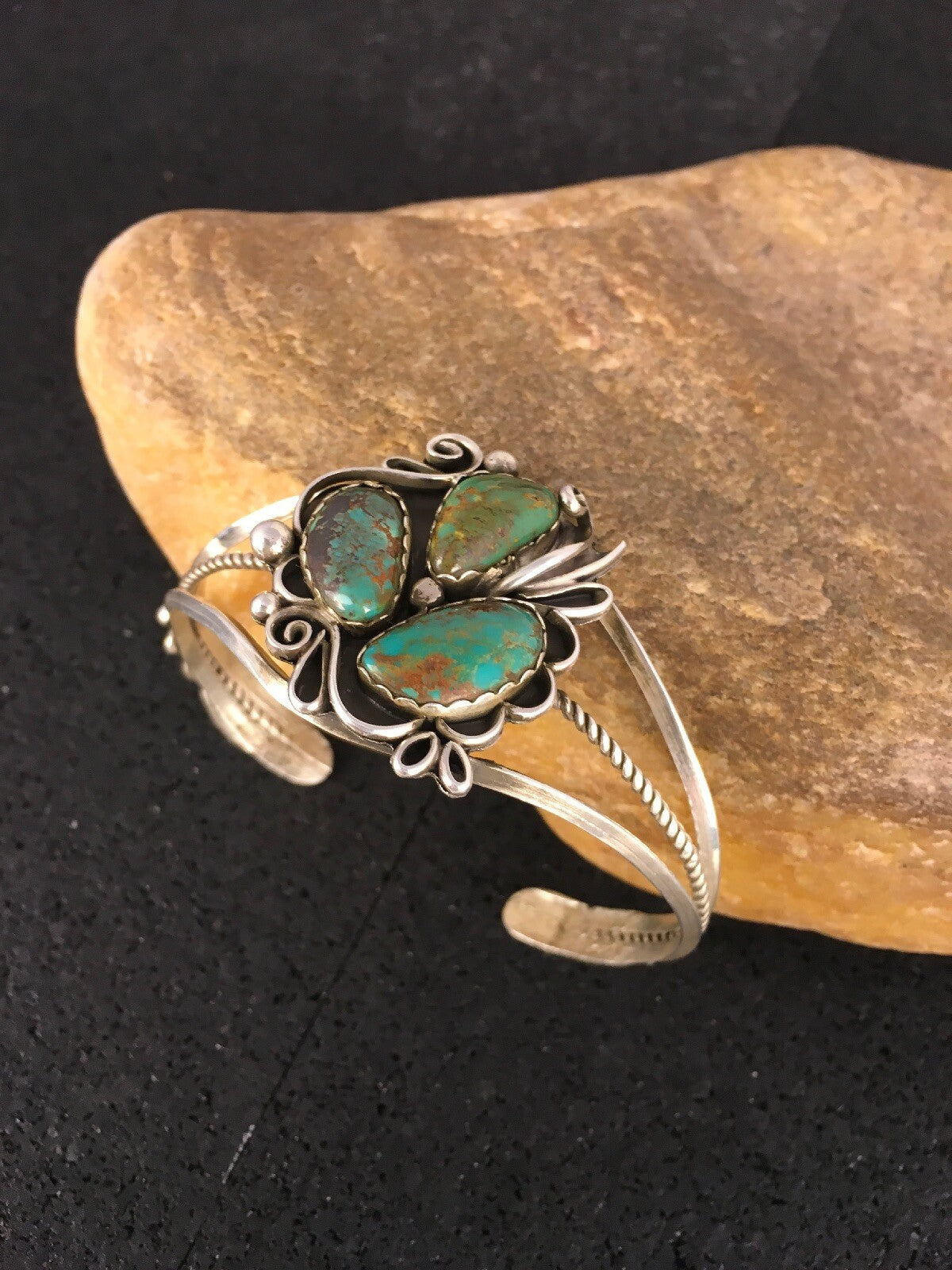Native American Indian Turquoise Navajo Sterling Silver Bracelet 08845