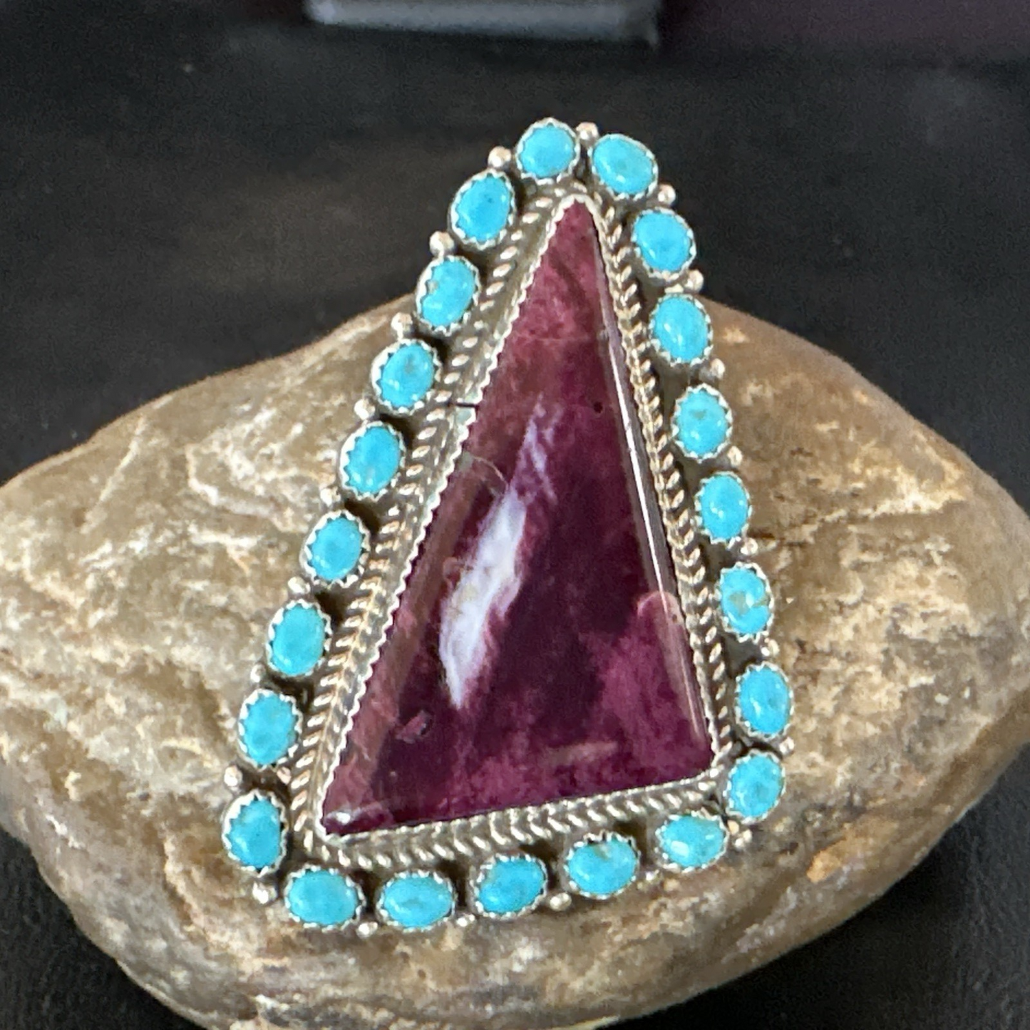 Statement Cluster Turquoise Purple Spiny Navajo Sterling Silver Ring Sz 10 19103