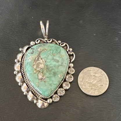 Men Women Green Royston Turquoise Pendant Navajo Sterling Yazzie 19521