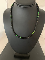 Green Turquoise Onyx Heishi Navajo Necklace | Sterling Silver | Authentic Native American Handmade | 4687