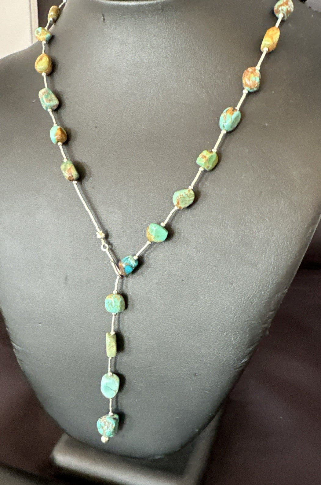 Green Turquoise Liquid Heishi Sterling Silver Nugget  20" Necklace 19046