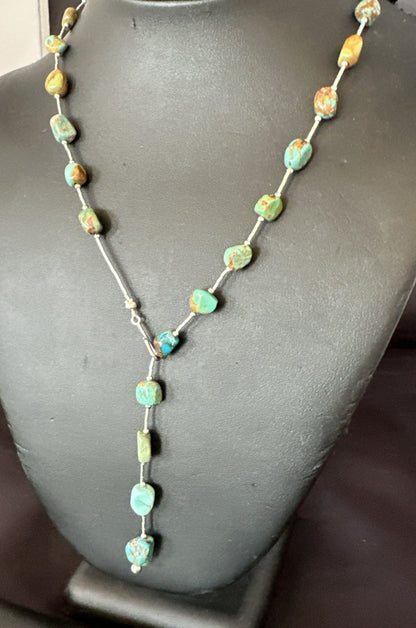Green Turquoise Liquid Heishi Sterling Silver Nugget  20" Necklace 19046