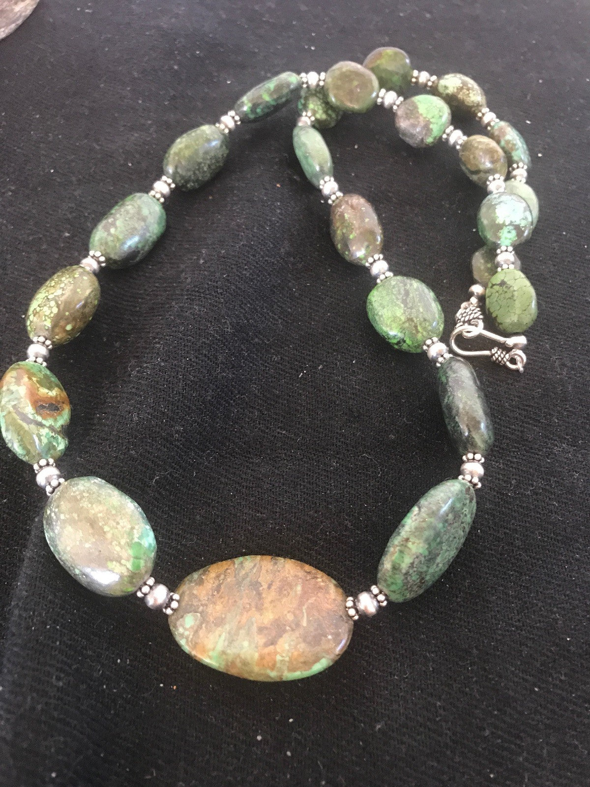 Men’s Graduated Spider Web Turquoise Nugget Navajo Sterling Silver Necklace 21"