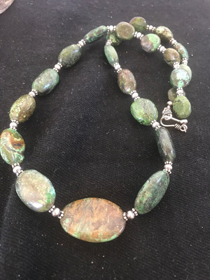 Men’s Graduated Spider Web Turquoise Nugget Navajo Sterling Silver Necklace 21"