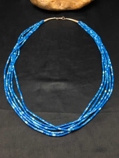 Navajo Denim Lapis 5S Sterling Silver Tube Heishi Bead Necklace 19” 3419