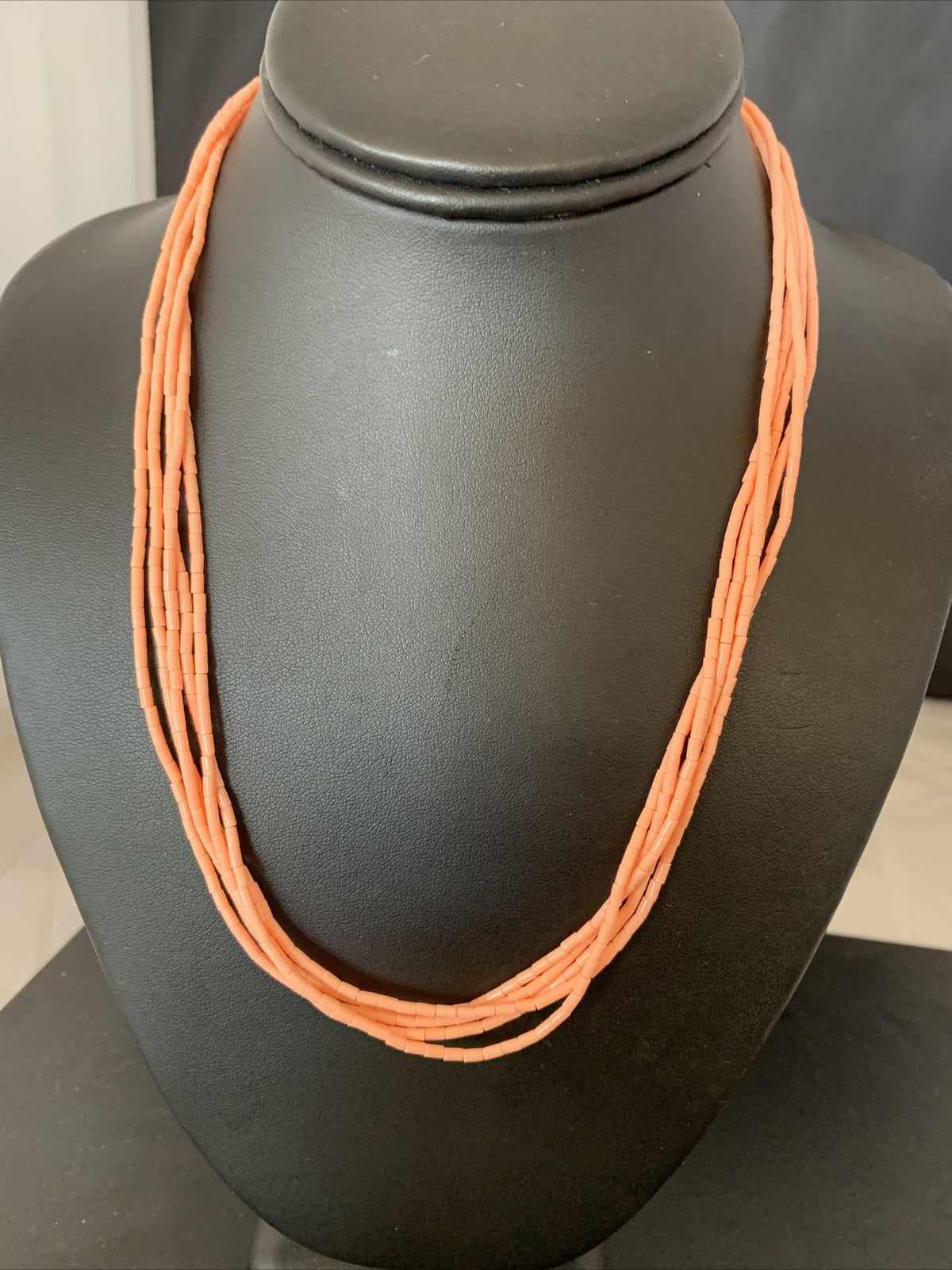 Pink Coral Stabilized Bead 5 Strand Navajo Sterling Silver Necklace 02208