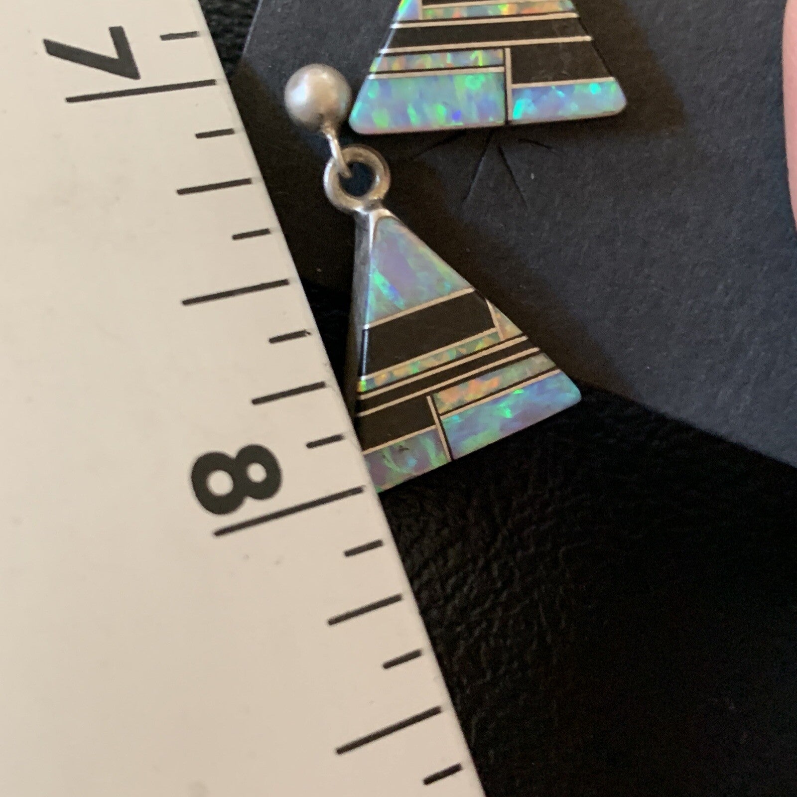 Womens Blue Opal & Black Onyx Inlay Navajo Sterling Silver Earrings 12781