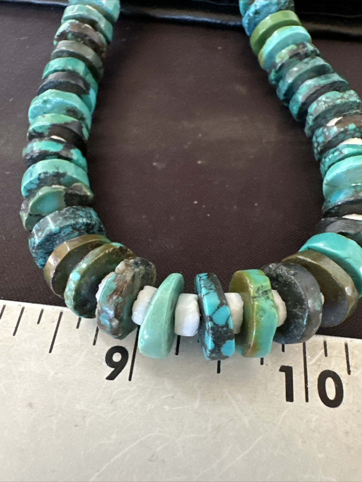 Navajo Blue Turquoise Shell Heishi Sterling Silver Bead 25” Necklace 17853