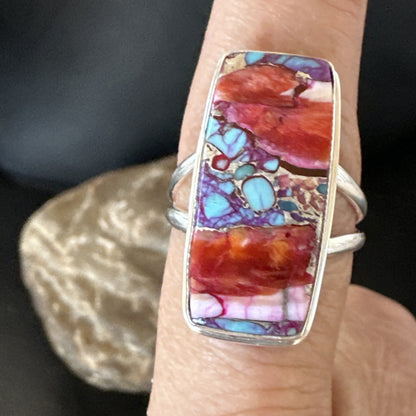 Blue Turquoise Spiny Oyster Southwestern Sterling Silver Ring Size 9 18540