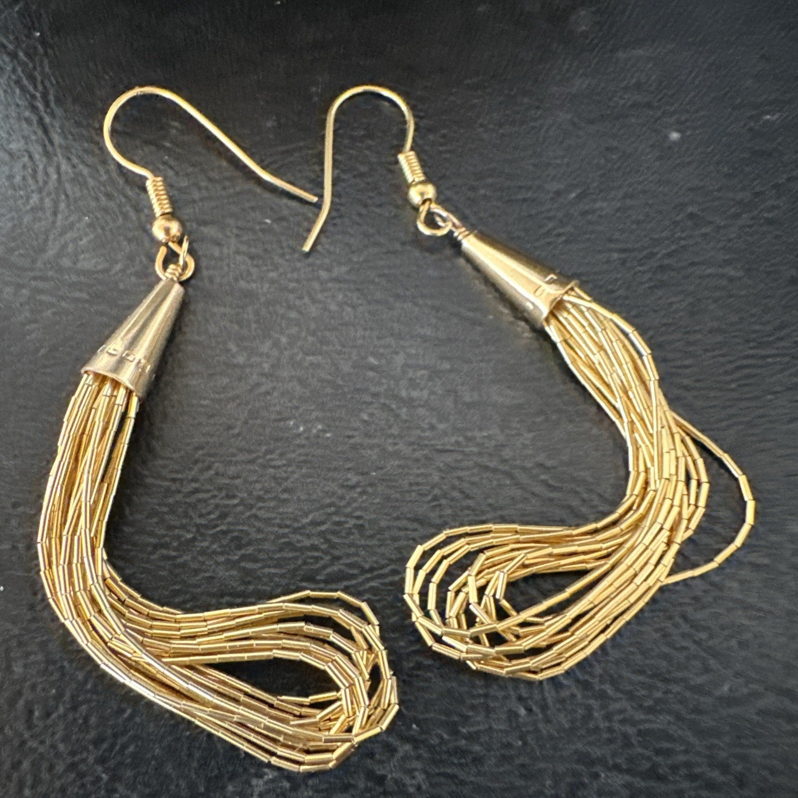 Liquid Sterling Silver Goldfilled 10 Strand Heishi Dangle 3" Earrings 19723
