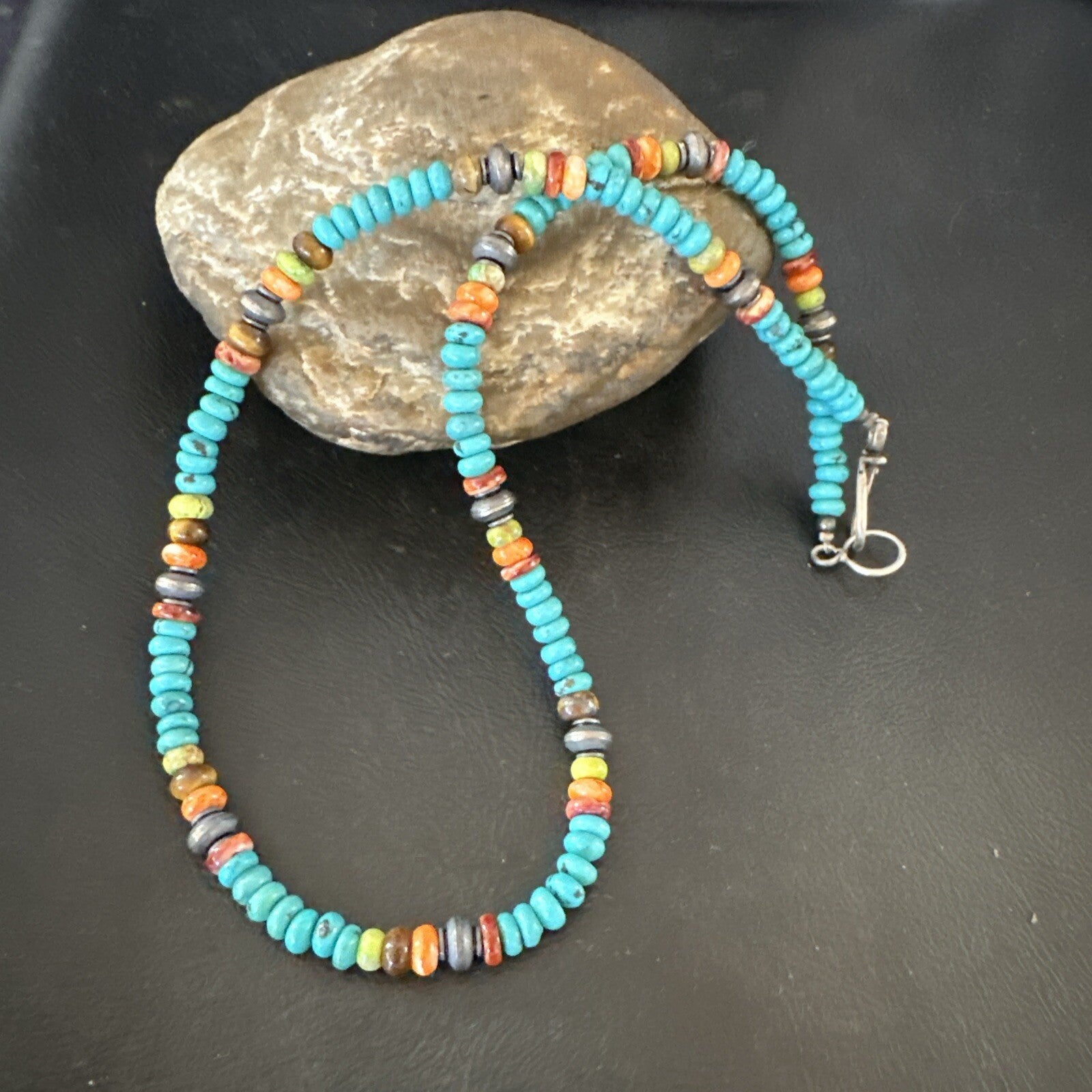 Navajo Sterling Silver Blue Turquoise Spiny Oyster Necklace 19" 10142