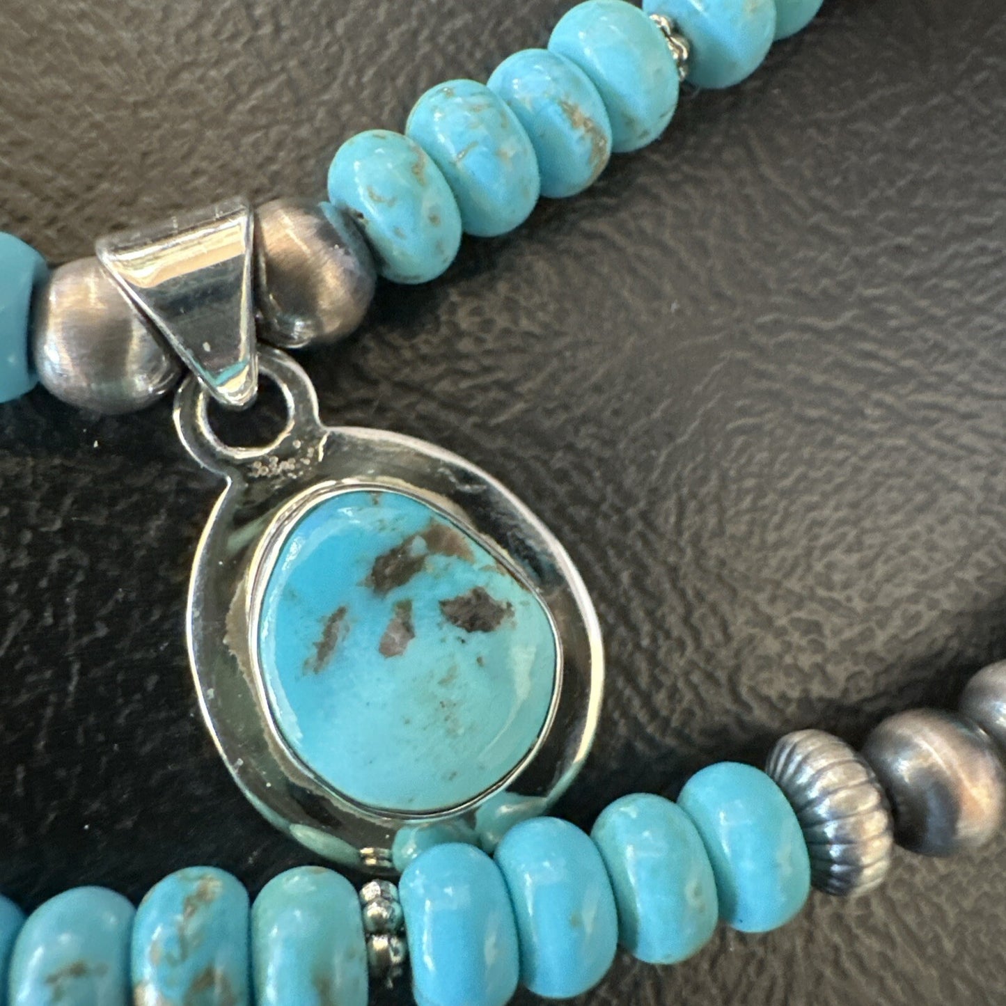 WoMens Blue Kingman Turquoise Pendant Navajo Sterling Silver Necklace 21" 18424