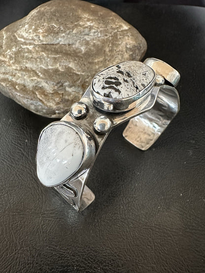 Mens WoMens White Buffalo Turquoise Navajo Sterling Silver Cuff Bracelet 19502