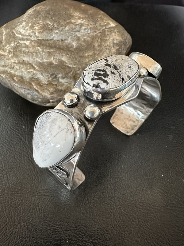 Men's Women's White Buffalo Turquoise Navajo Cuff Bracelet | Sterling Silver | Authentic Native American Handmade | 19502