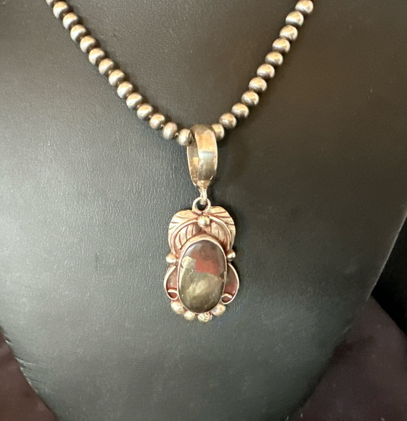 Pyrites Pendant Navajo Beads Sterling Silver Necklace 18643