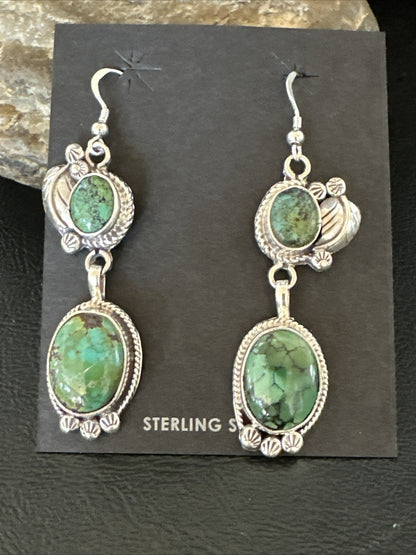 Native Navajo Green Turquoise Sterling Silver Dangle Earrings 2” 17696