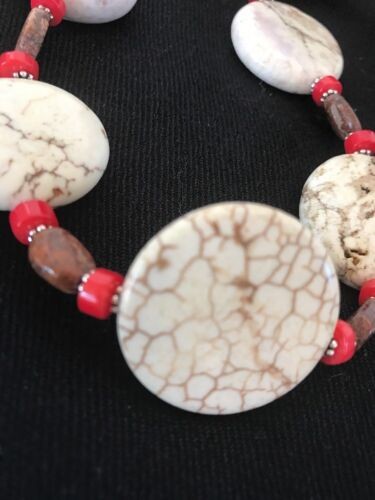Native American Chunky Sterling Necklace Faceted Jasper Turquoise 21" 1139