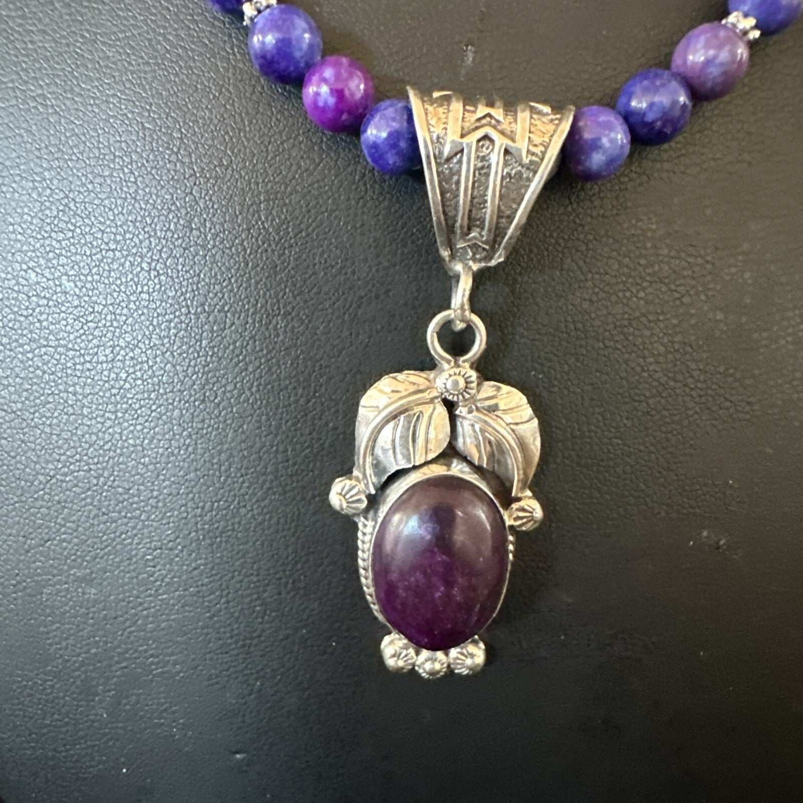 Purple Stone Pendant Navajo Pearls Sterling Silver Necklace 18387