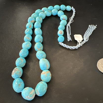 Authentic Blue Sleeping Beauty Graduated Turquoise Nugget Strand 19” 18590