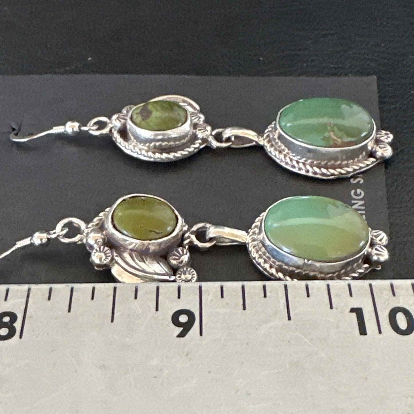 Native Navajo Green Turquoise Sterling Silver Dangle Earrings 2” 17694
