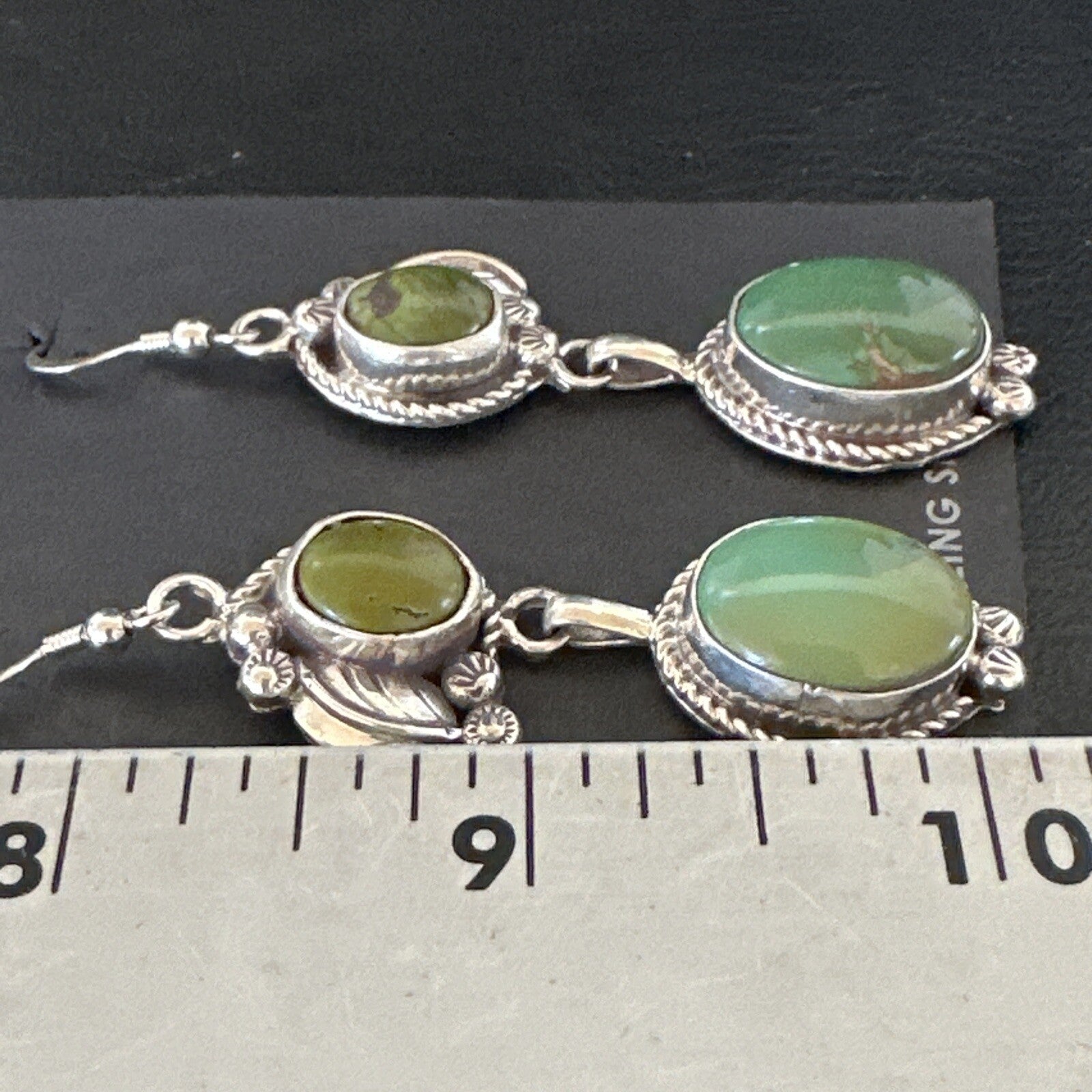 Native Navajo Green Turquoise Sterling Silver Dangle Earrings 2” 17694