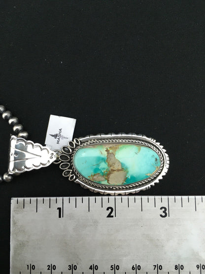 Royston Turquoise Pendant Navajo Pearls Sterling Silver Necklace 4820