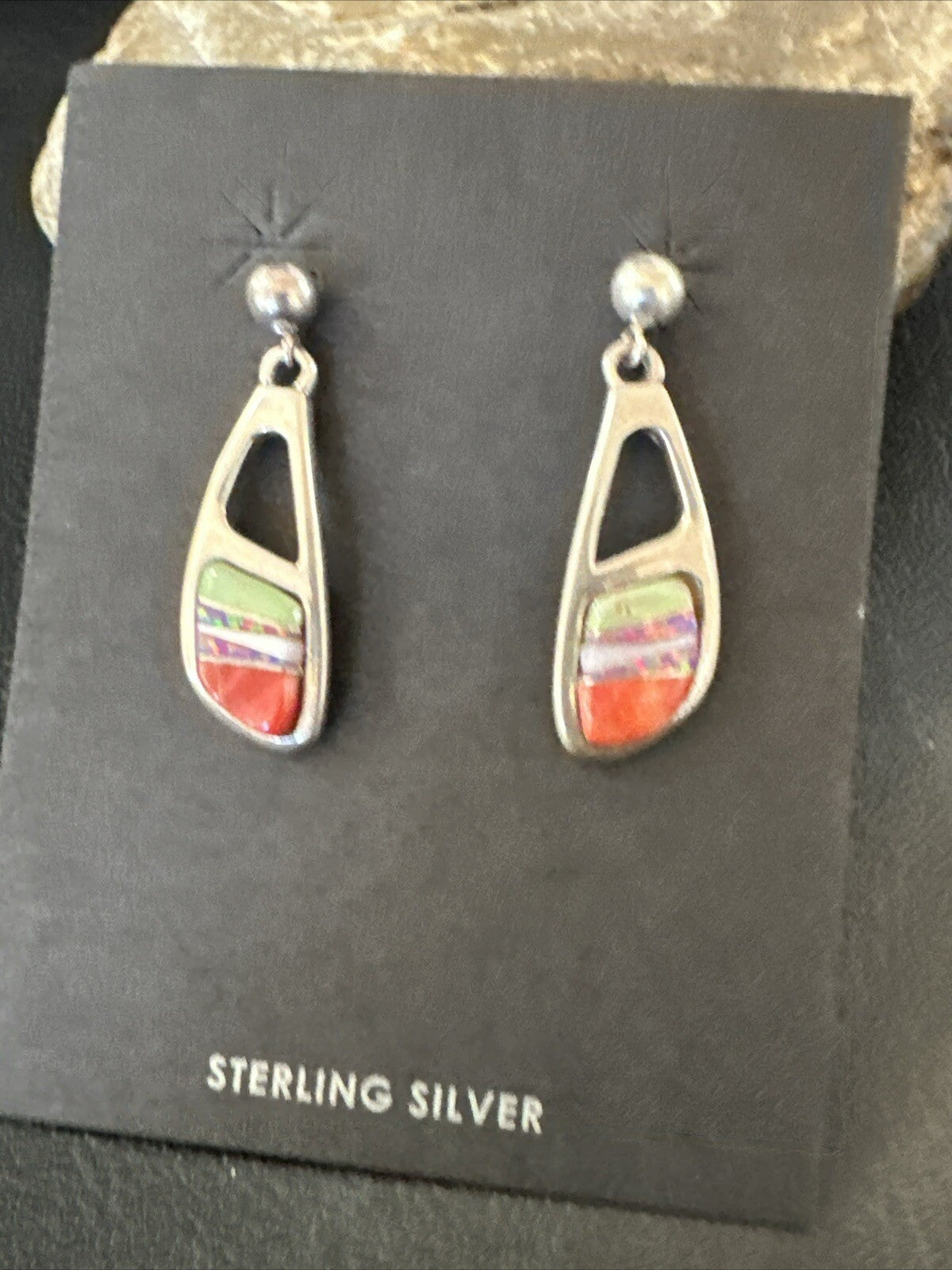 Southwestern Sterling Silver Multicolor Gaspeite Opal Inlay Earrings 4436