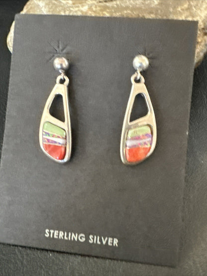 Southwestern Sterling Silver Multicolor Gaspeite Opal Inlay Earrings 4436