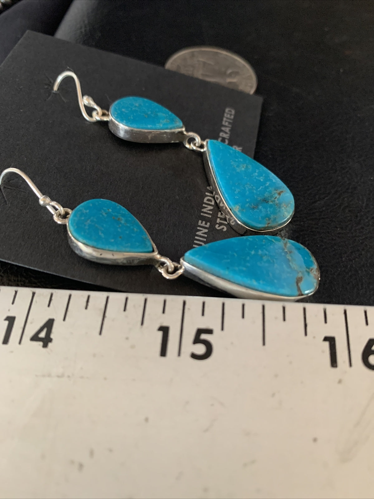 Blue Kingman Turquoise Navajo Sterling Silver Dangle Earrings 1.5" 14080