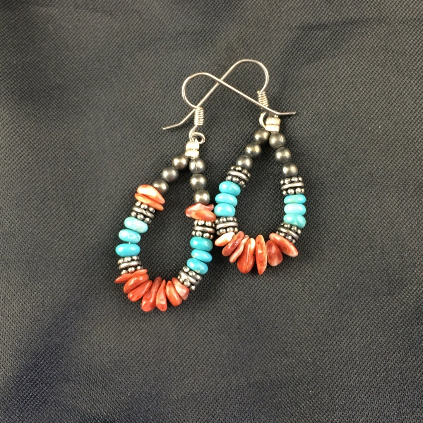 Turquoise Spiny Oyster Navajo Sterling Silver Earrings 1.25” 2034
