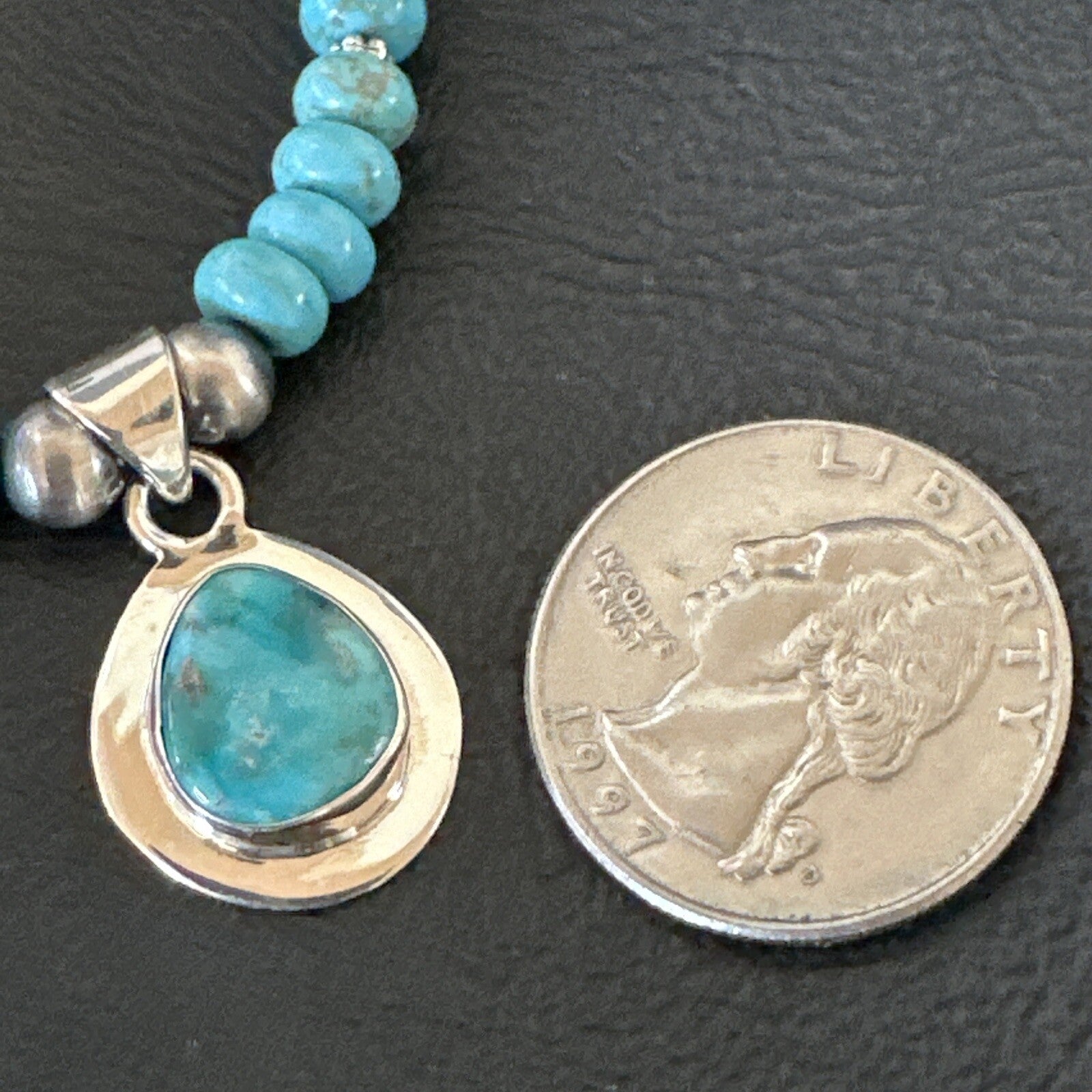 WoMens Blue Kingman Turquoise Pendant Navajo Sterling Silver Necklace 21" 18149