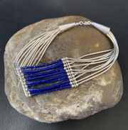 Blue Lapis Liquid Heishi Tubes 10 Strands Bracelet 7.25" | Sterling Silver | Authentic Native American Handmade | 12635