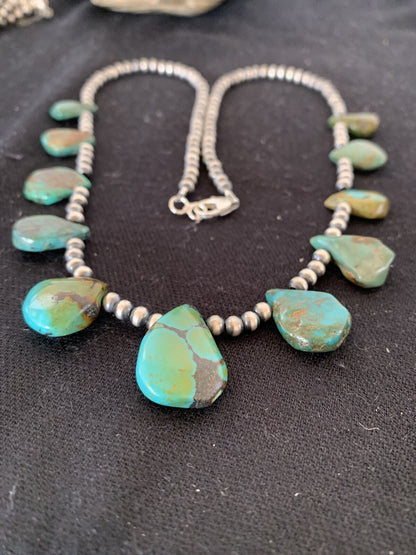 Navajo Pearls Sterling Silver Royston Turquoise 20" Necklace 00484