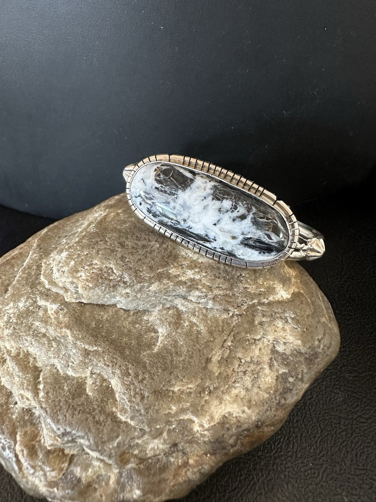 White Buffalo Turquoise Navajo Sterling Silver Cuff Bracelet 7" 19392