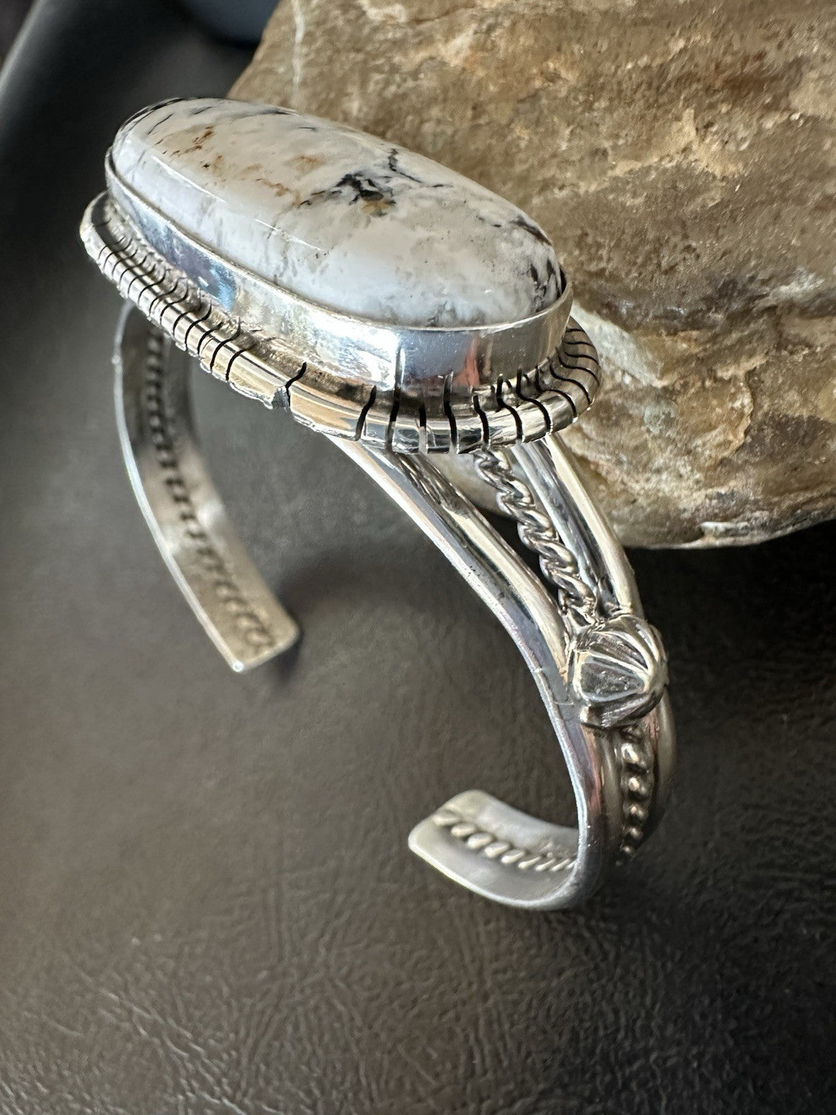 White Buffalo Turquoise Navajo Sterling Silver Cuff Bracelet 7" 19381