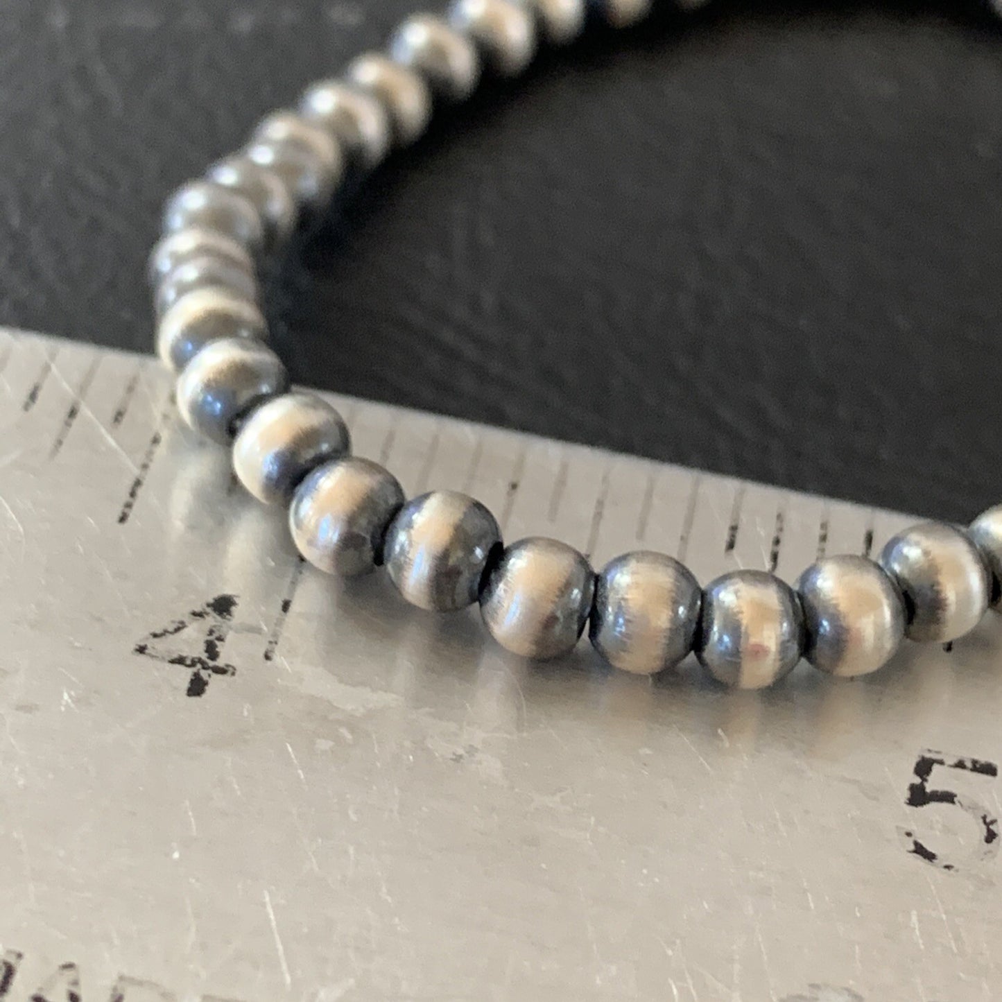 Navajo 4mm Beads 6” Stretchable Sterling Silver Bracelet 90401