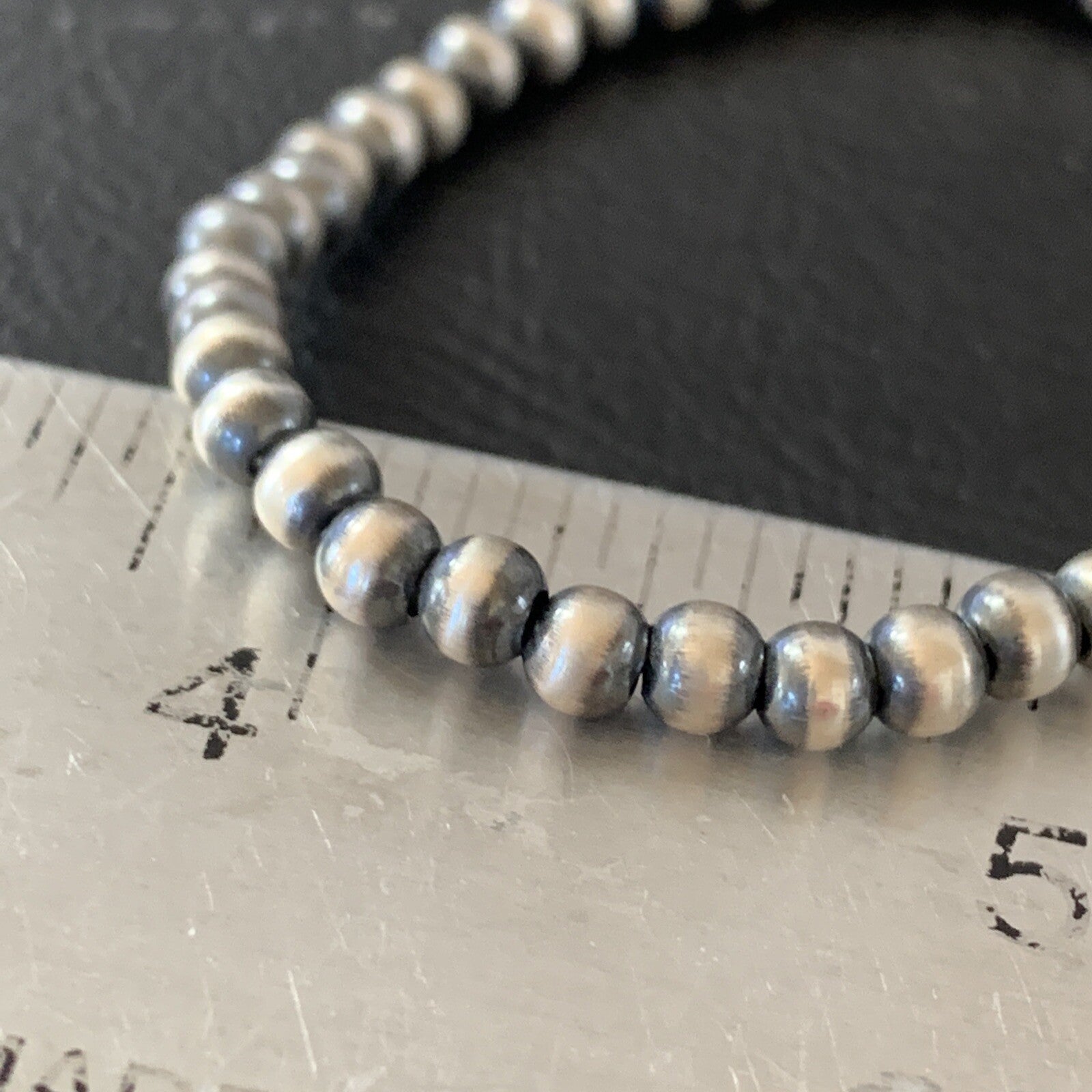 Navajo 4mm Beads 6” Stretchable Sterling Silver Bracelet 90401