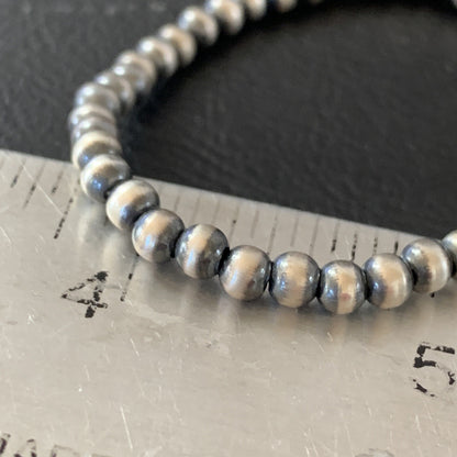 Navajo 4mm Beads 6” Stretchable Sterling Silver Bracelet 90401