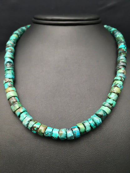 Turquoise 8mm Heishi Southwestern Sterling Silver Beads Necklace 20" 4348