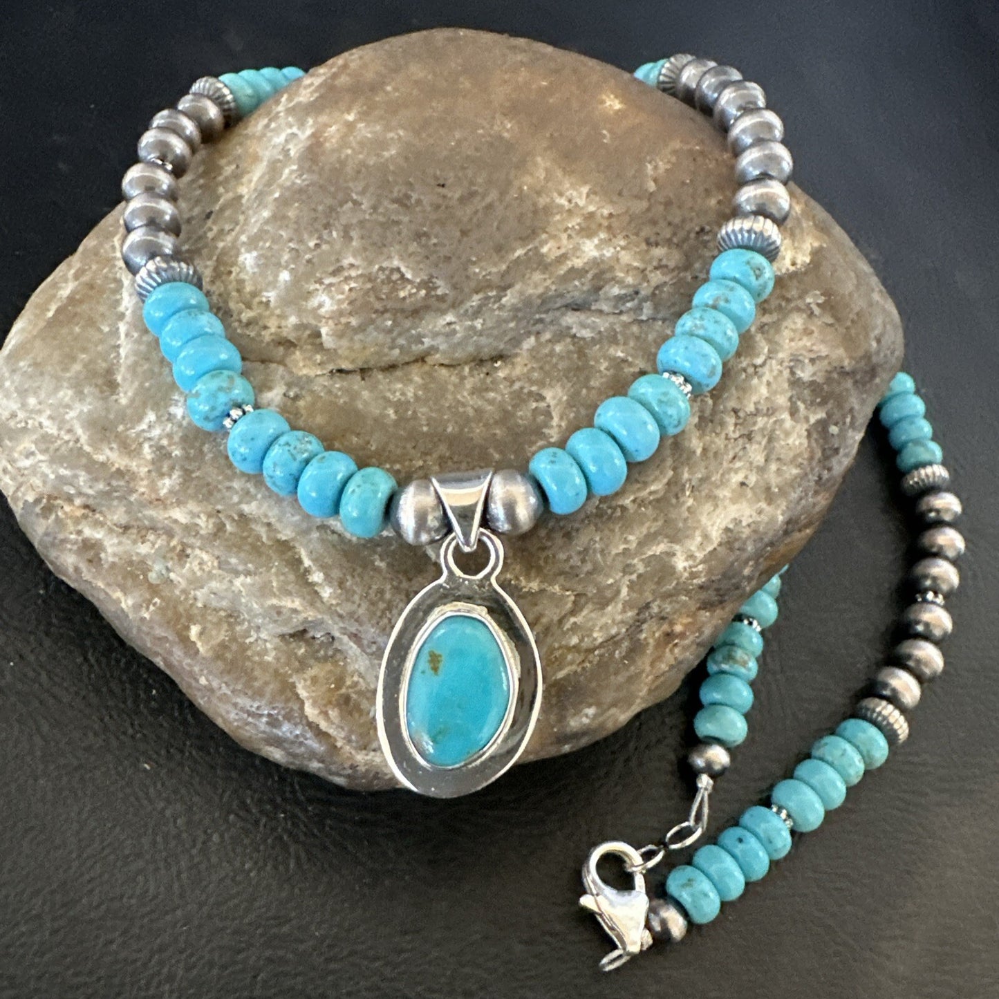 WoMens Blue Kingman Turquoise Pendant Navajo Sterling Silver Necklace 21" 17931
