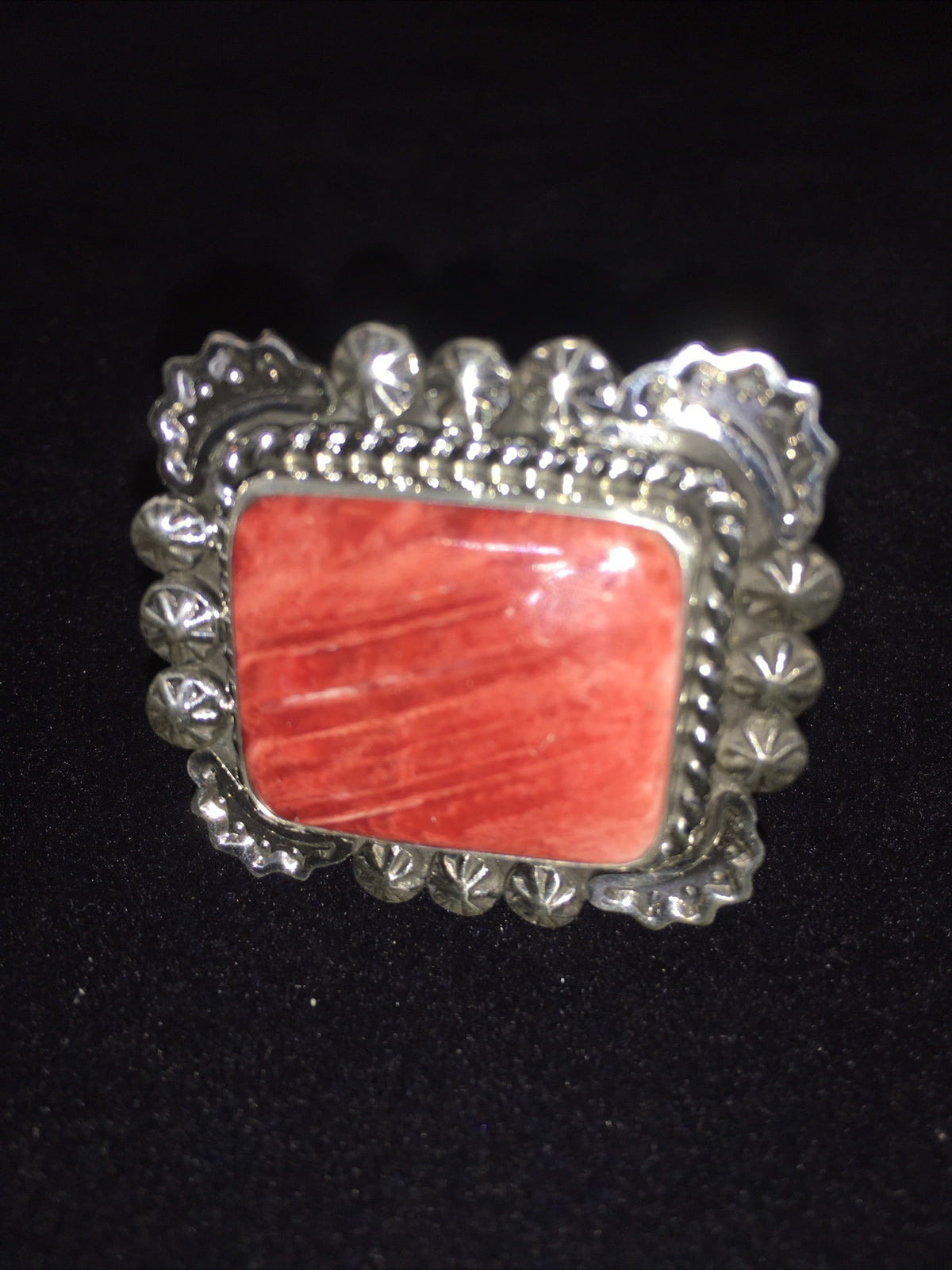 Navajo Sterling Silver Red Spiny Oyster Ring Size 8.5 01811