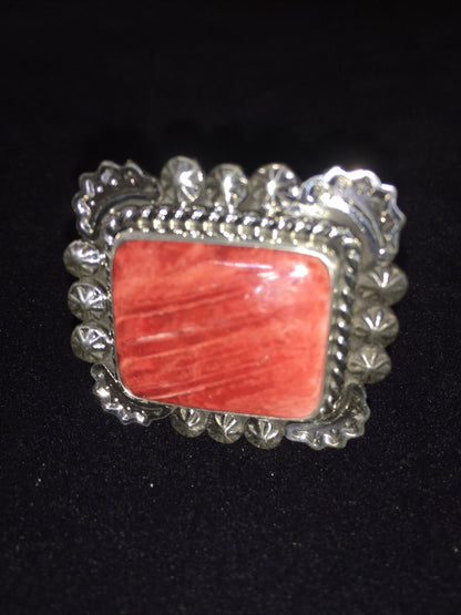 Navajo Sterling Silver Red Spiny Oyster Ring Size 8.5 01811