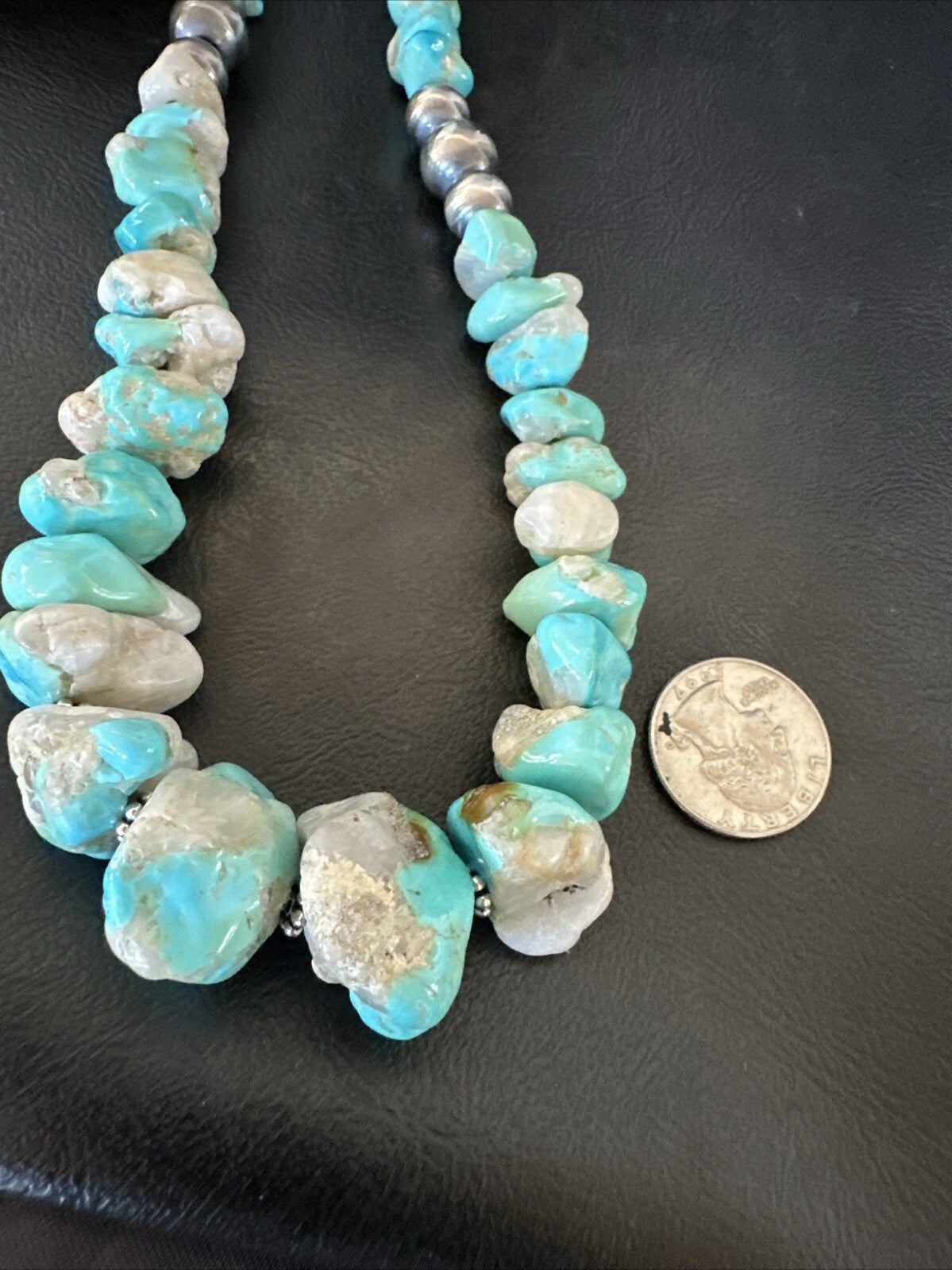 Blue Armenian Turquoise Chunky Nugget Navajo Sterling Silver Necklace 19” 18317