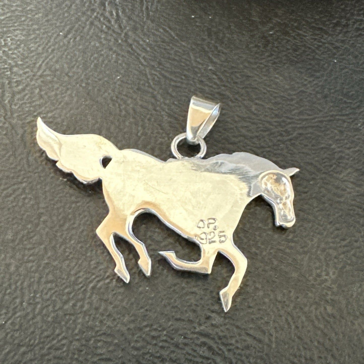 Horse Inlay Southwestern Cowboy Blue Turquoise Sterling Silver Pendant 2” 19160