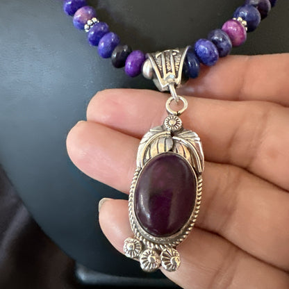 Purple Stone Pendant Navajo Pearls Sterling Silver Necklace 21” 18033